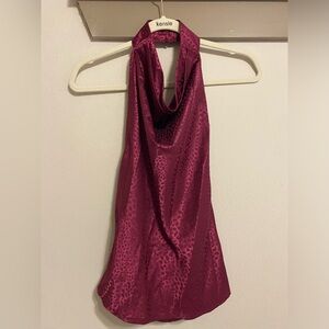 Burgundy, high neck, open back, top